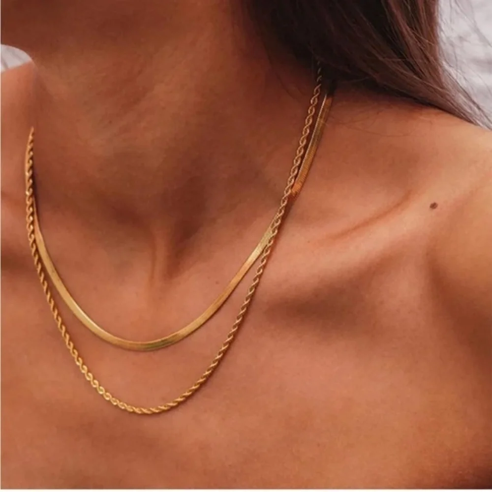 Gold 14k Gold Plated 2pc Rope Necklace Set